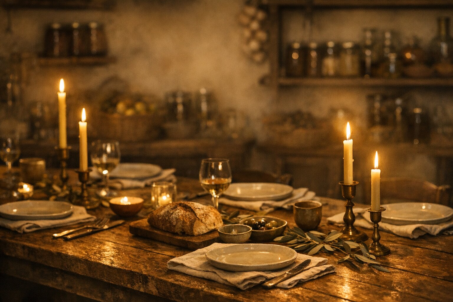 The bungalow at dusk with the table set